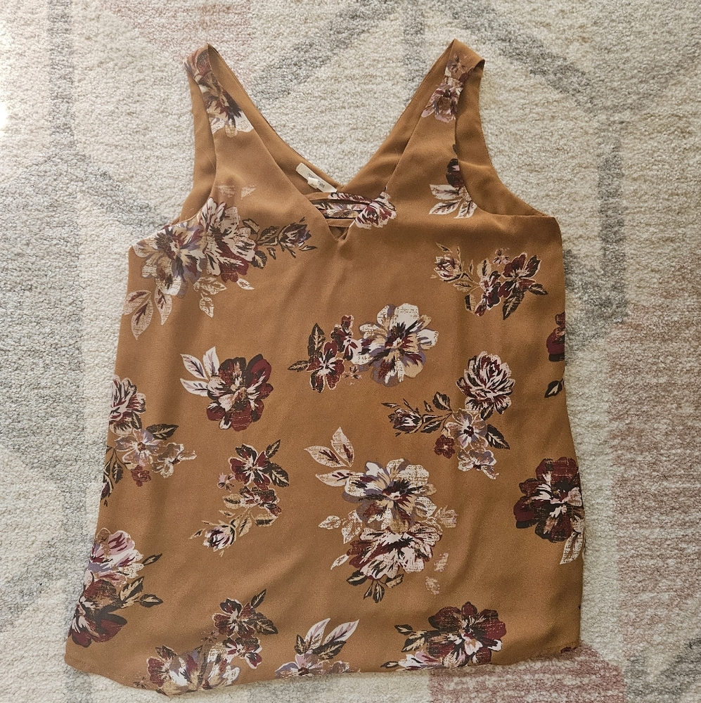 Maurices Floral Sleeveless Top, Mustard Yellow And Burgundy